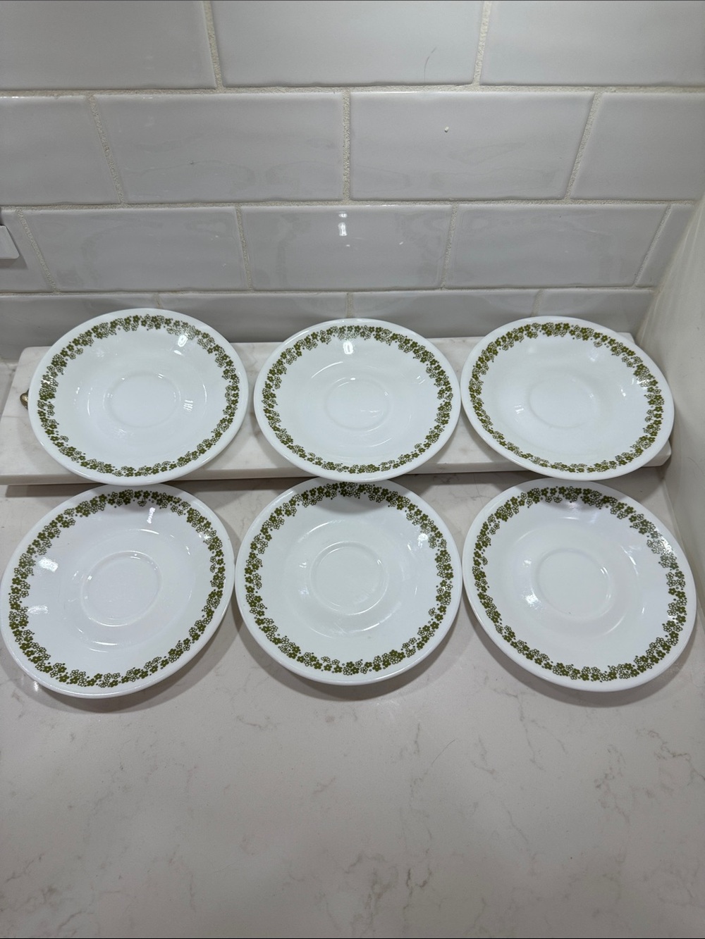 Corelle Spring Blossom Green Crazy Daisy Saucers Corning Pyrex Collectible 6pcs